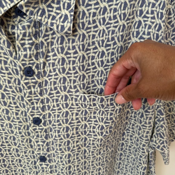 Nat Nast Basketweave Print Silk Blend Button Up Shirt Blue Ivory Short Sleeve M - Picture 3 of 9